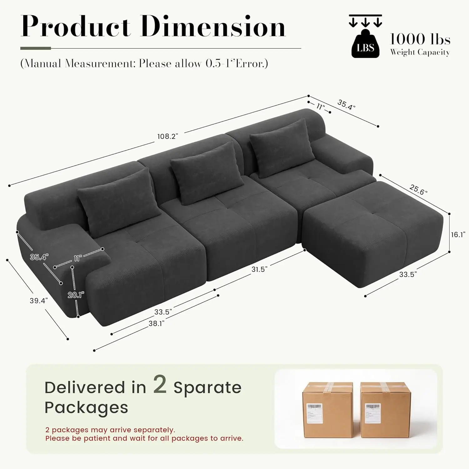 MAL 108" U-Shaped Cloud Couch - Image 6